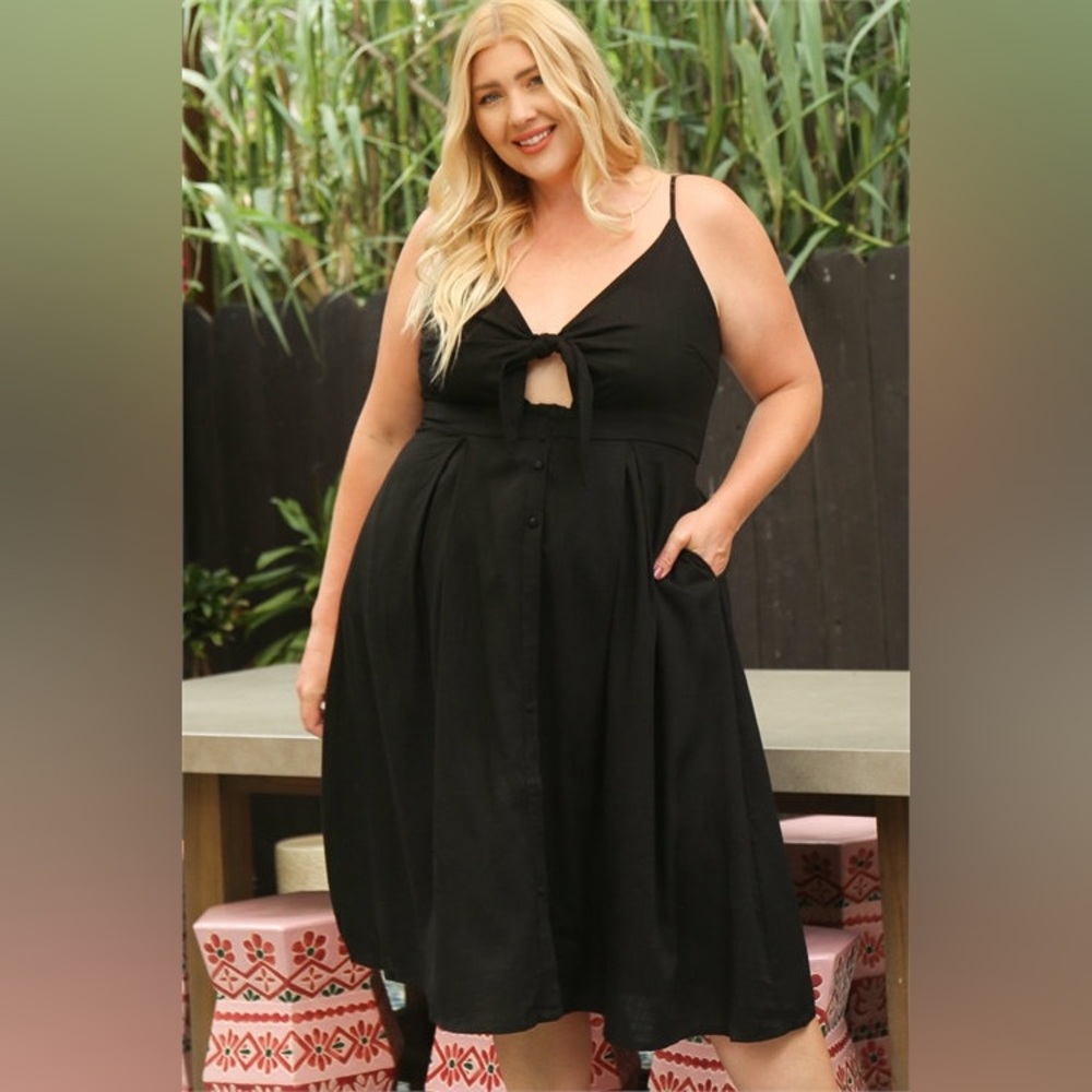 Tie Knot Black Button Down Dress XL